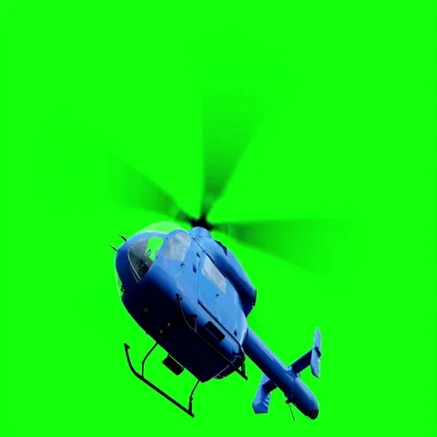 Blue helicopter animation. Realistic reflections, shadows and motion. Green scre Stockbeeldmateriaal 69393345