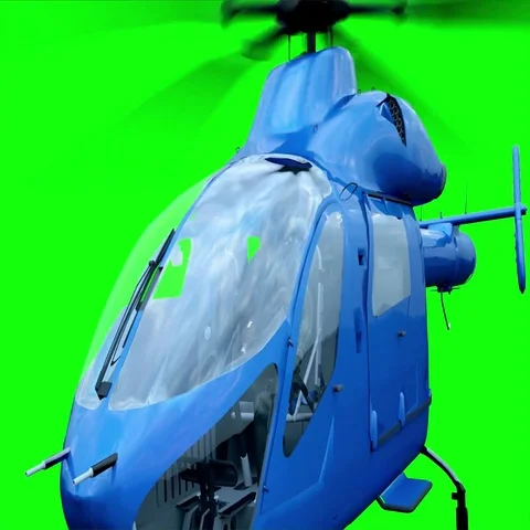 Blue helicopter animation. Realistic reflections, shadows and motion. Green scre Stockbeeldmateriaal 69394065