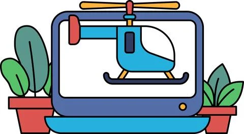 A blue helicopter is on a computer screen Stock Illustration