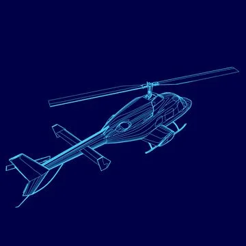Blue helicopter is flying in the sky. The image is in blue and has a futuristic Illustrazione stock