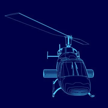 Blue helicopter is shown in a blue background. The image is a stylized drawing Stock Illustration