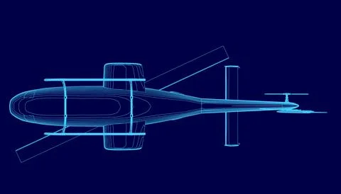 Blue helicopter is shown in a blue background. The image is a computer-generated Stock Illustration