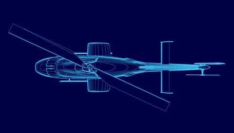 Blue helicopter is shown in a blue background. The image is a computer-generated Stock Illustration
