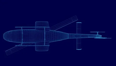 Blue helicopter is shown in a stylized way. The image is a computer-generated Stock Illustration