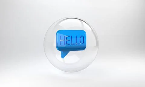 Blue Hello in different languages icon isolated on grey background. Speech bu Stock Illustration