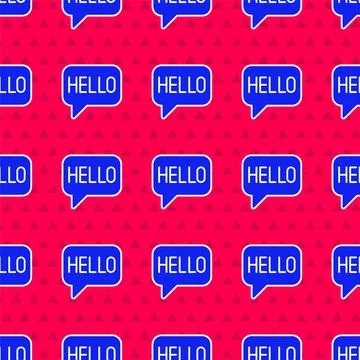 Blue Hello in different languages icon isolated seamless pattern on red bac.. Stock Illustration