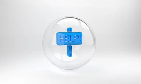 Blue Help icon isolated on grey background. Glass circle button. 3D render il Stock Illustration