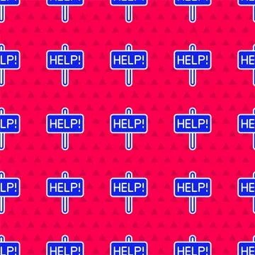 Blue Help icon isolated seamless pattern on red background. Vector Stock Illustration