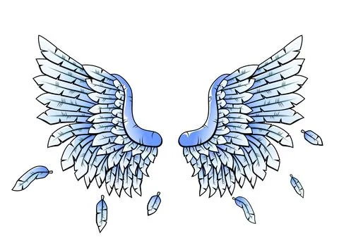 Blue Heraldic Wings Cartoon, Vector Illustration Illustrazione stock