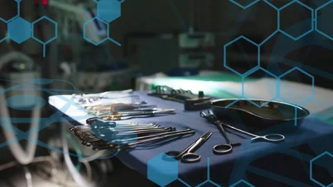 Blue hex overlay entering, camera tilting, scaling overlay, showing sterile Stock Footage 334883988