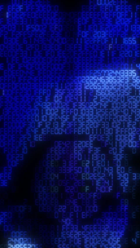 Blue hexadecimal code flowing on a screen Stockbeeldmateriaal 347513789