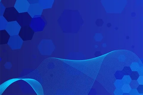 Blue Hexagon and Wave Background, Abstract blue background with flowing イラスト素材