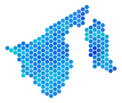 Blue Hexagon Brunei Map Stock Illustration