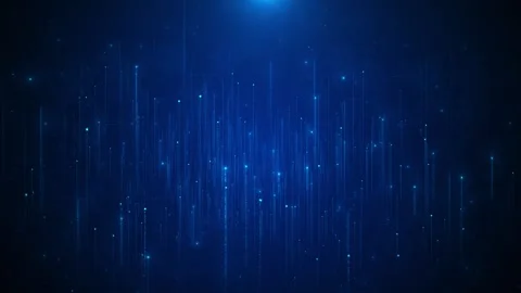 Blue hexagon data stream background vertical light trails, glowing particles, fu Stock Footage 340409316