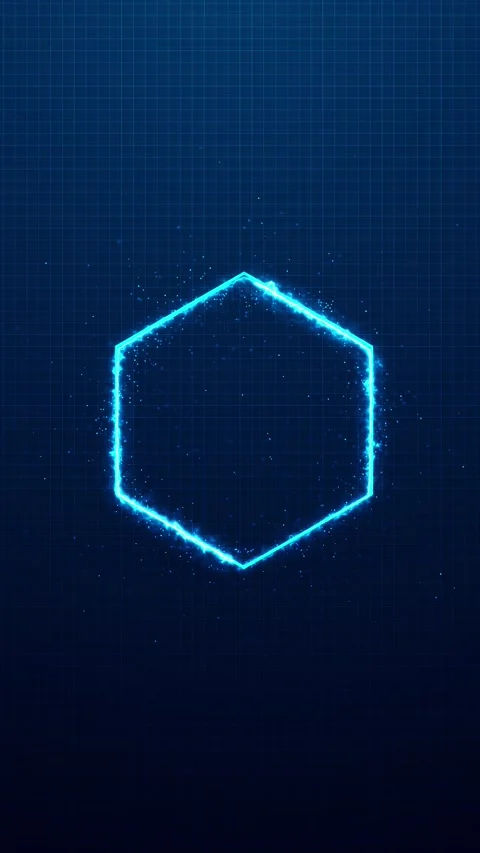 Blue hexagon energy frame background glowing cyan outline, grid texture, Stock Footage 340524917