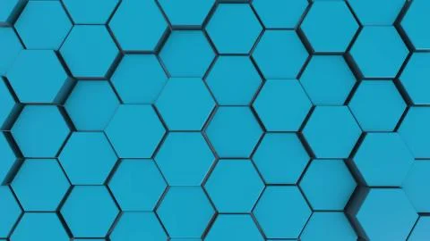 Blue hexagon geometry background. 3d illustration of simple primitives with s Stock Illustration