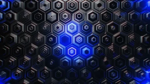 Blue Hexagon Grid Looping Animation with Glowing Futuristic Geometric Pattern. Stock Footage 346539558