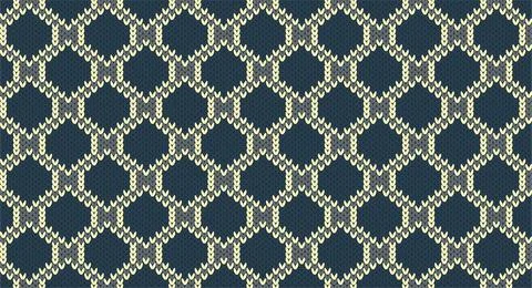 Blue hexagon knitted pattern, Festive Sweater Design. Seamless Knitted Patter Stock Illustration