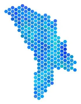 Blue Hexagon Moldova Map Stock Illustration