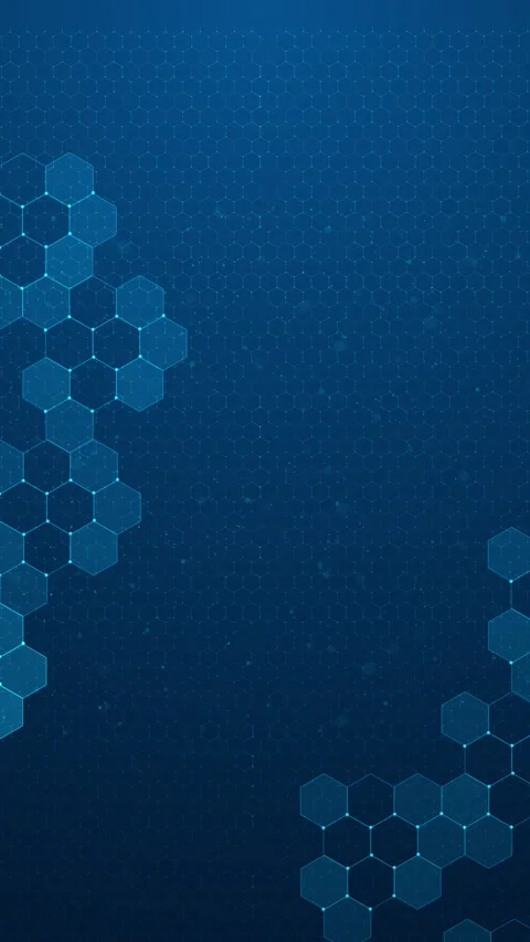 Blue hexagon network background glowing cyan cell outlines, tiny particles, and Stock Footage 340549204