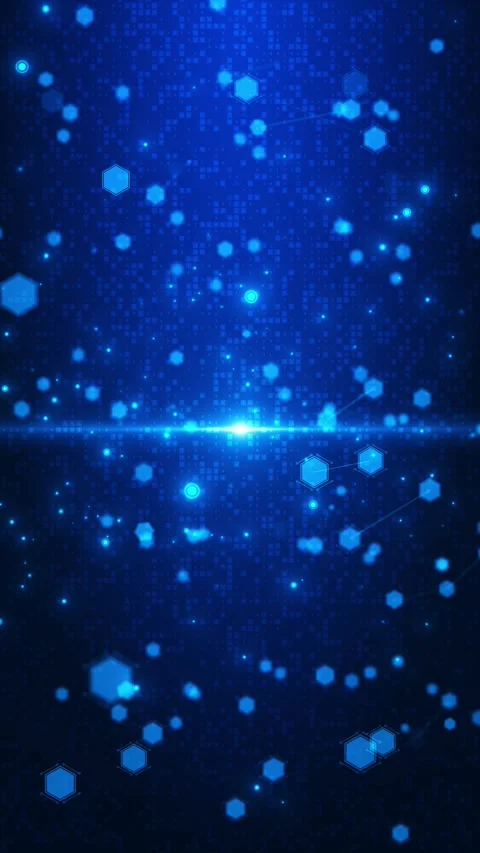 Blue hexagon network technology background with glowing nodes, digital particles Stock Footage 340575690