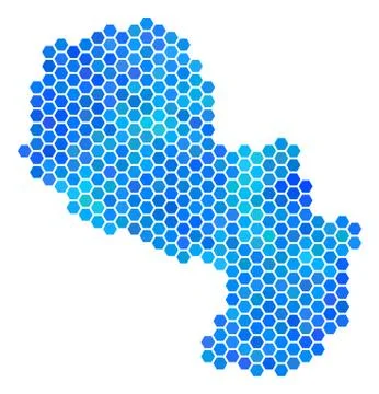 Blue Hexagon Paraguay Map Stock Illustration