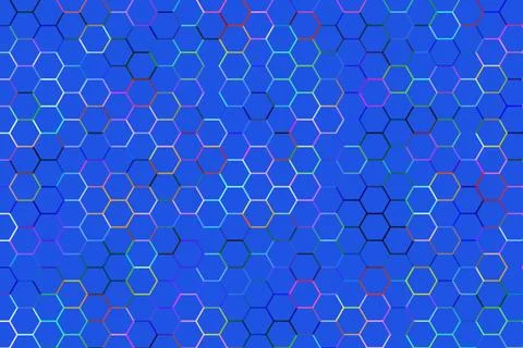 Blue hexagon pattern background with colorful lines 库存插图