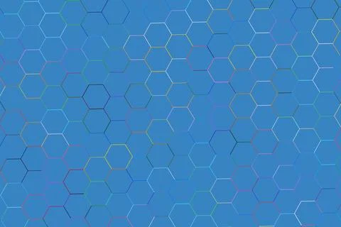Blue hexagon pattern background with iridescent lines Foto stock