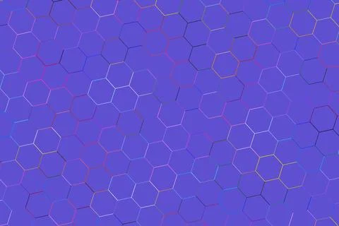 Blue hexagon pattern with glowing lines on purple background Stock Photos