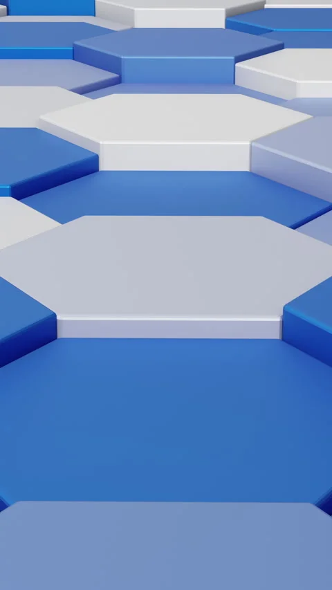 Blue Hexagon Platforms Close Up Minimal 3D Vertical Seamless Loop Stock-Footage 345852715