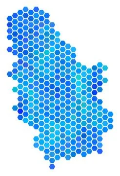 Blue Hexagon Serbia Map Stock Illustration