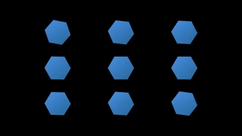 Blue Hexagon Shapes Rotating in a Grid Pattern on Black Background Stock Footage 339925392