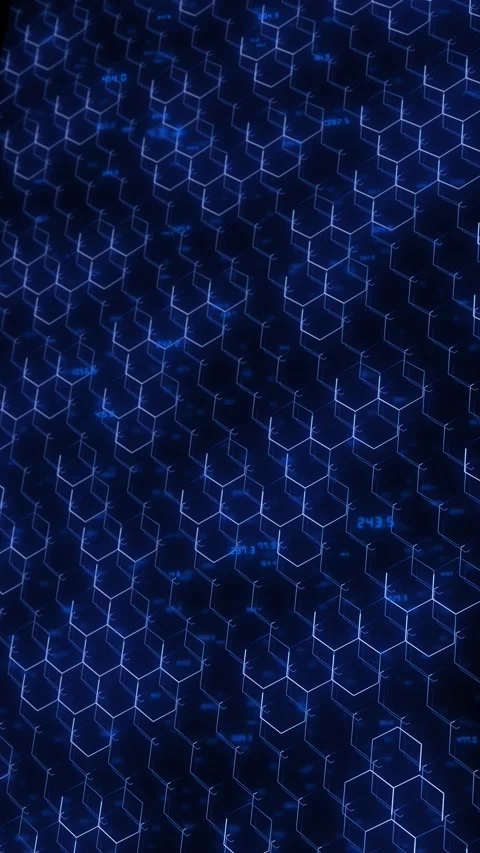 Blue hexagon technology network background glowing honeycomb cells, data numbers Stock Footage 340565451