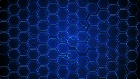 Blue hexagon technology pattern glowing honeycomb grid, dark depth, Stock Footage 333979868