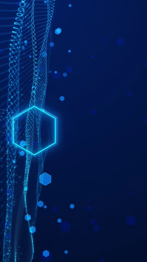 Blue hexagon wave technology background with cyan wire lines, floating geometric 動画素材 340548259