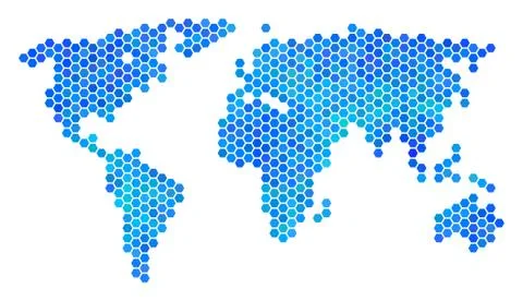 Blue Hexagon World Map Stock Illustration