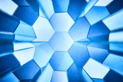 Blue Hexagonal Kaleidoscope Pattern - Abstract Geometric Background Stock Photos