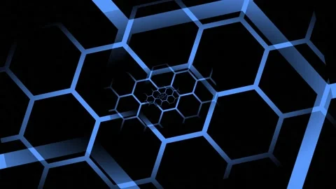 The blue hexagonal nets move relative to each other against a black background. Stock Footage 234590586