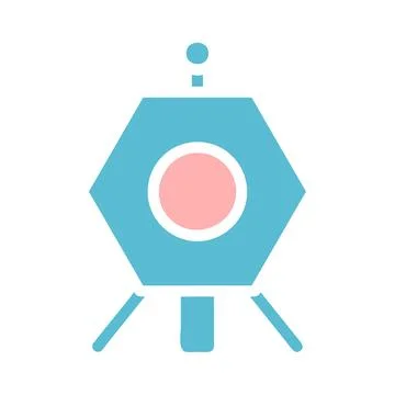 Blue Hexagonal Object with Pink Circle and Tripod Stock Illustration
