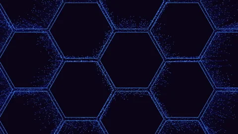 Blue hexagonal pattern on black background small dots in hexagonal formation Stock Footage 275580285