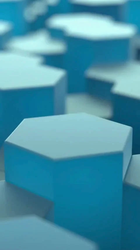Blue hexagonal pillars moving up and down in animation Video stock 334169766