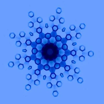 Blue hexagonal snow flake or star. Art style image. Empty flat back. Full frame. Stock Illustration