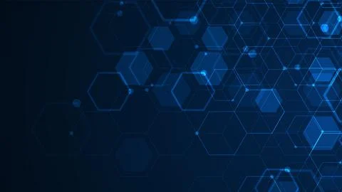 Blue Hexagonal Tech Pattern  Abstract Geometric Digital Background Stock Illustration