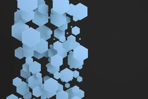 Blue hexagons of random size on black background Stock Illustration
