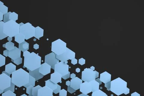 Blue hexagons of random size on black background Stock Illustration