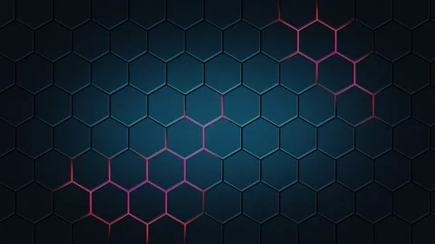 Blue hexagons with red glow. Gradient background of honeycombs and red lava.. Stock Footage 286159730