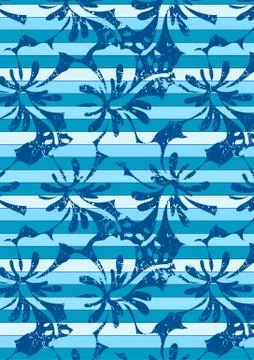 Blue hibiscus stripes in a repeat pattern Illustrazione stock