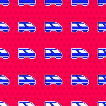 Blue High-speed train icon isolated seamless pattern on red background. Railroad 스톡 일러스트