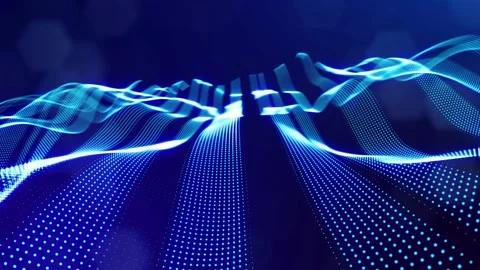 Blue high tech bg with glow particles form complex stripe structure. 3d looped Stock Footage 167803840