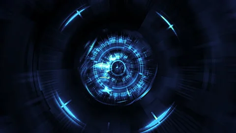 Blue High Tech VR GUI HUD Interface loop 스톡 동영상 149852039